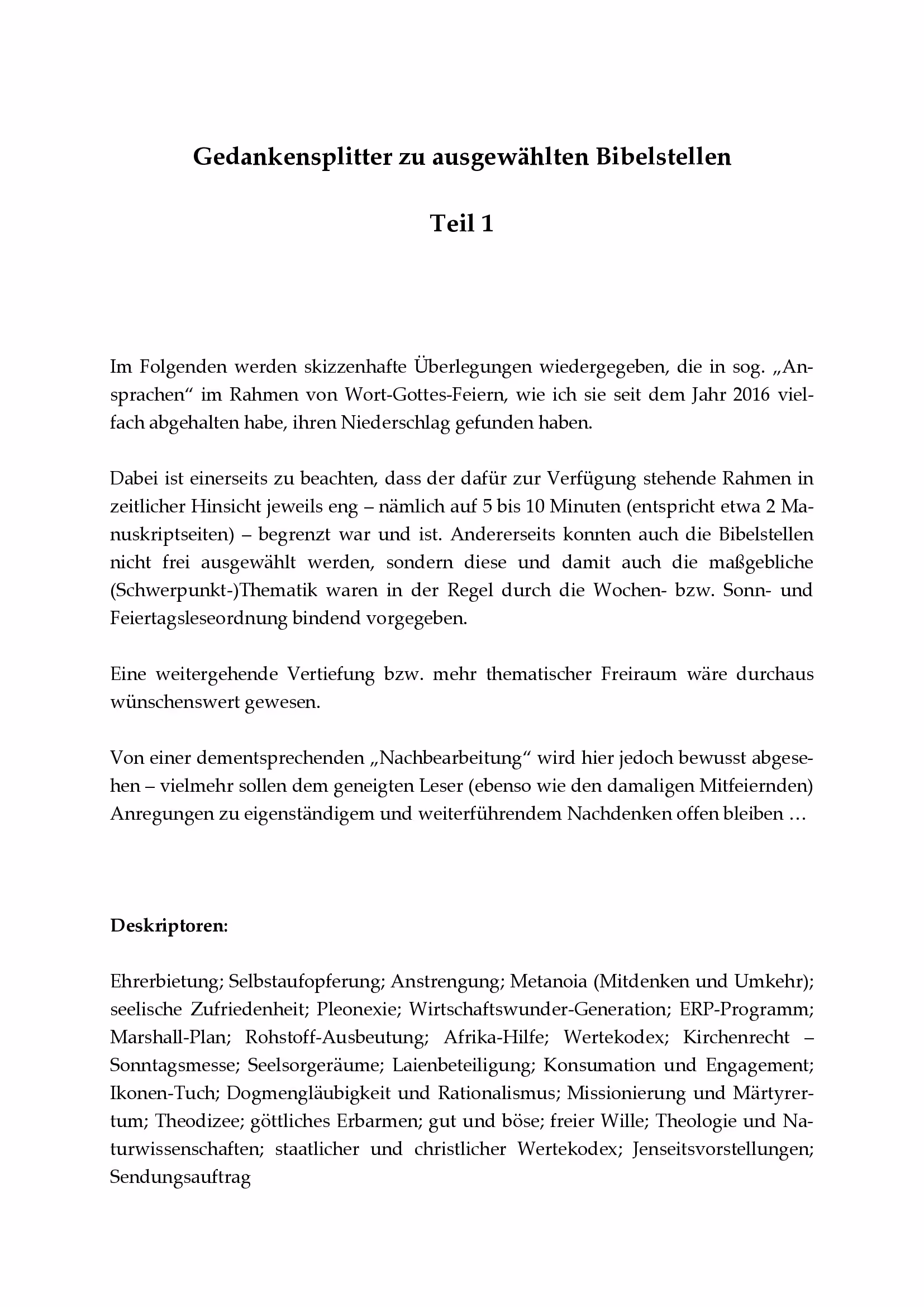 Ausschnitt aus Gedankensplitter zu ausgewählten Bibelstellen - Teil 1