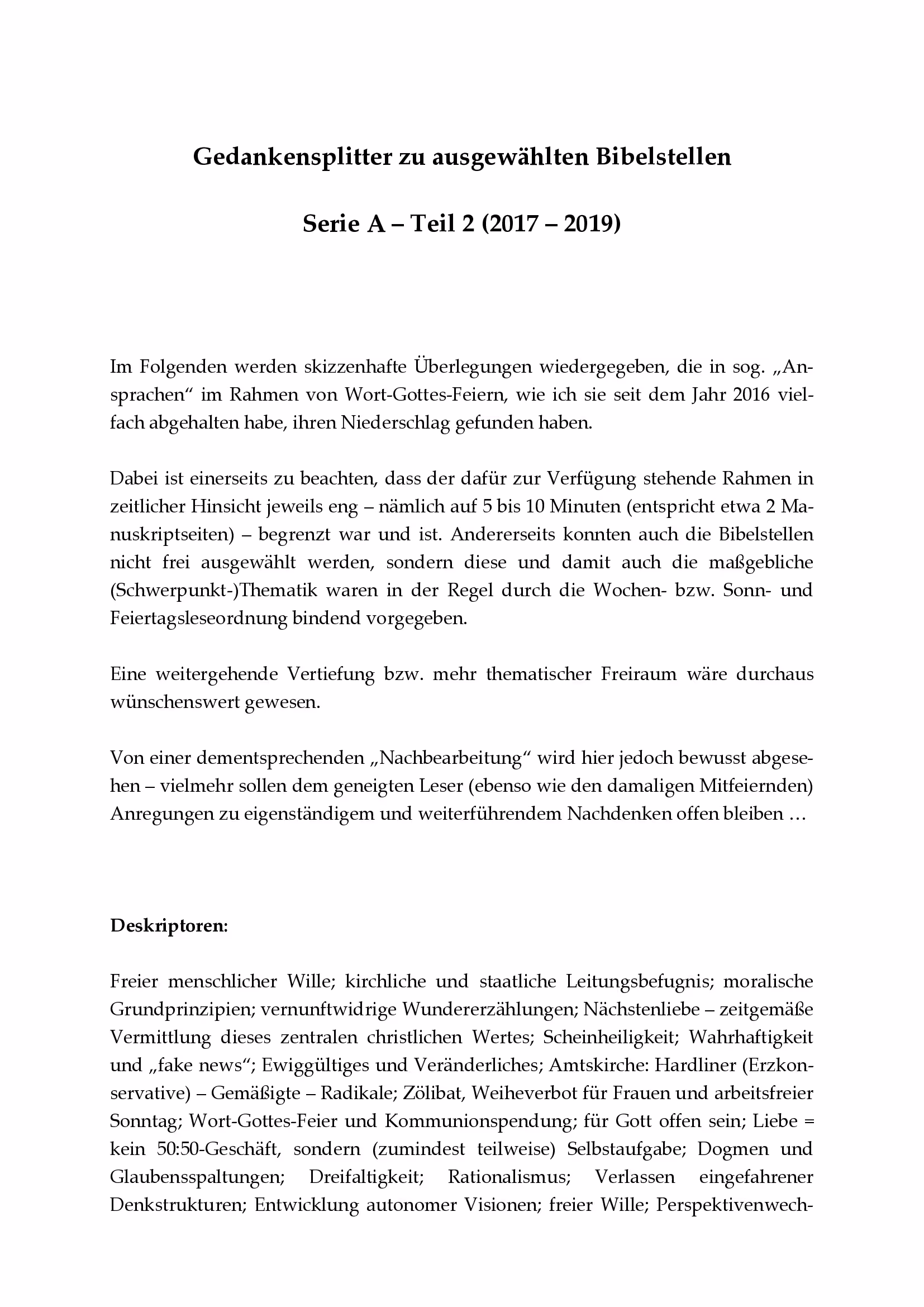 Ausschnitt aus Gedankensplitter zu ausgewählten Bibelstellen - Teil 2
