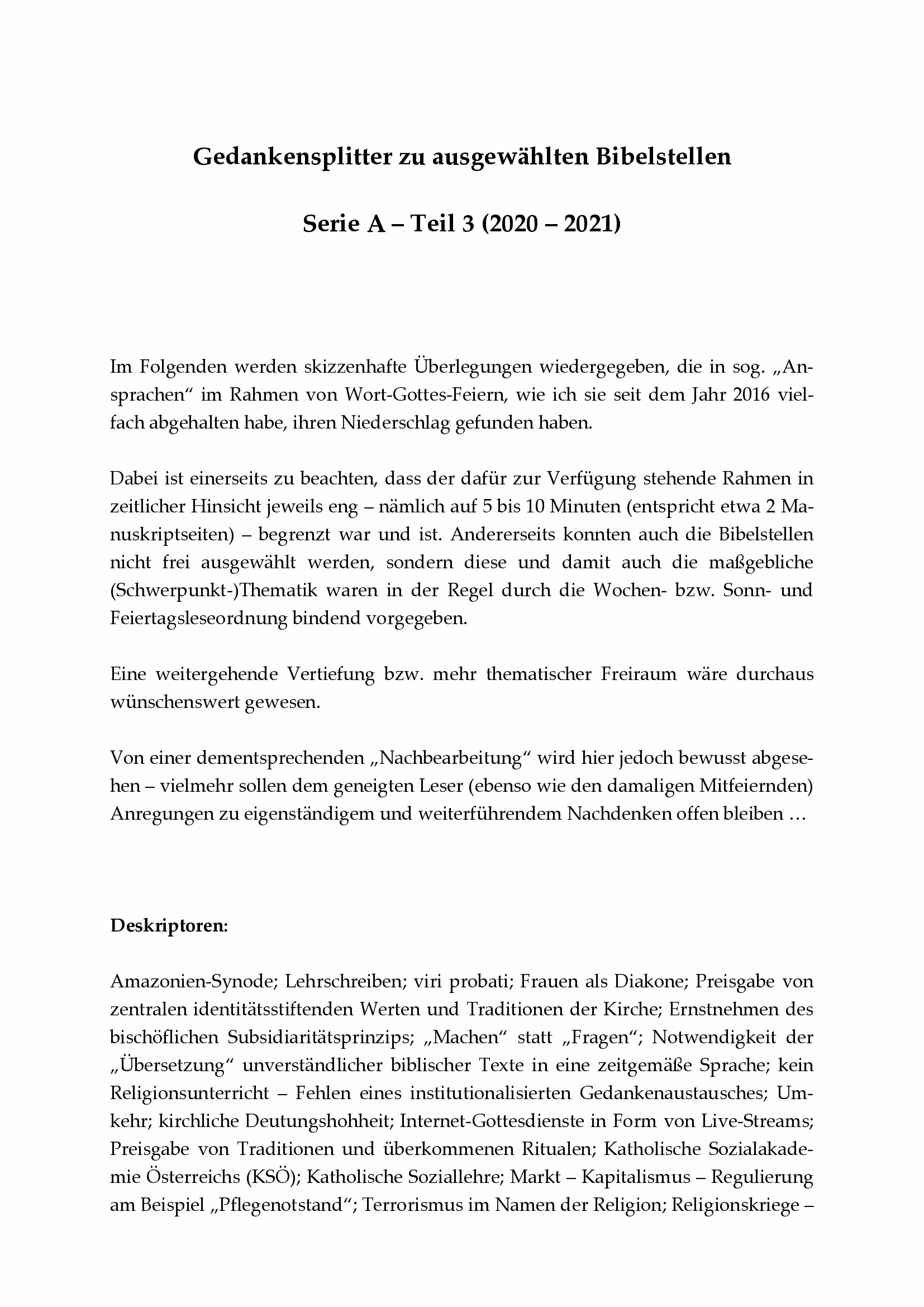 Ausschnitt aus Gedankensplitter zu ausgewählten Bibelstellen - Teil 3