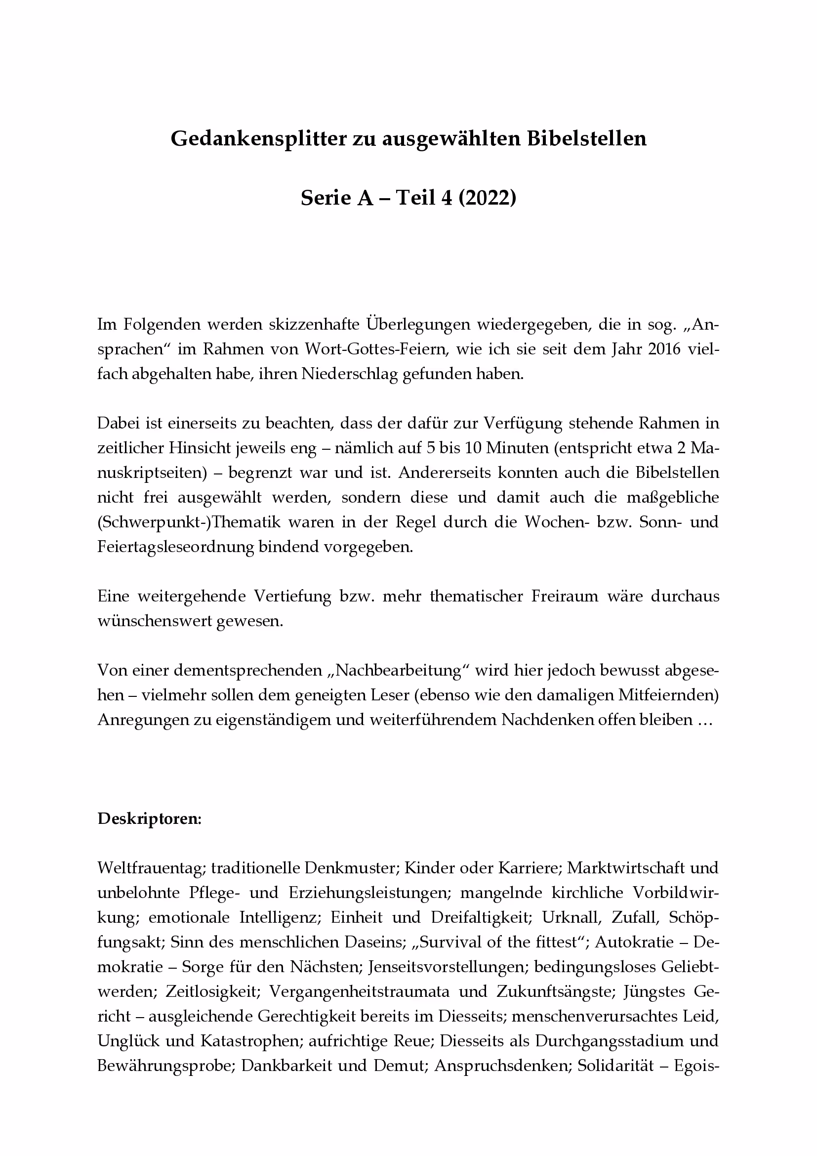 Ausschnitt aus Gedankensplitter zu ausgewählten Bibelstellen - Teil 4