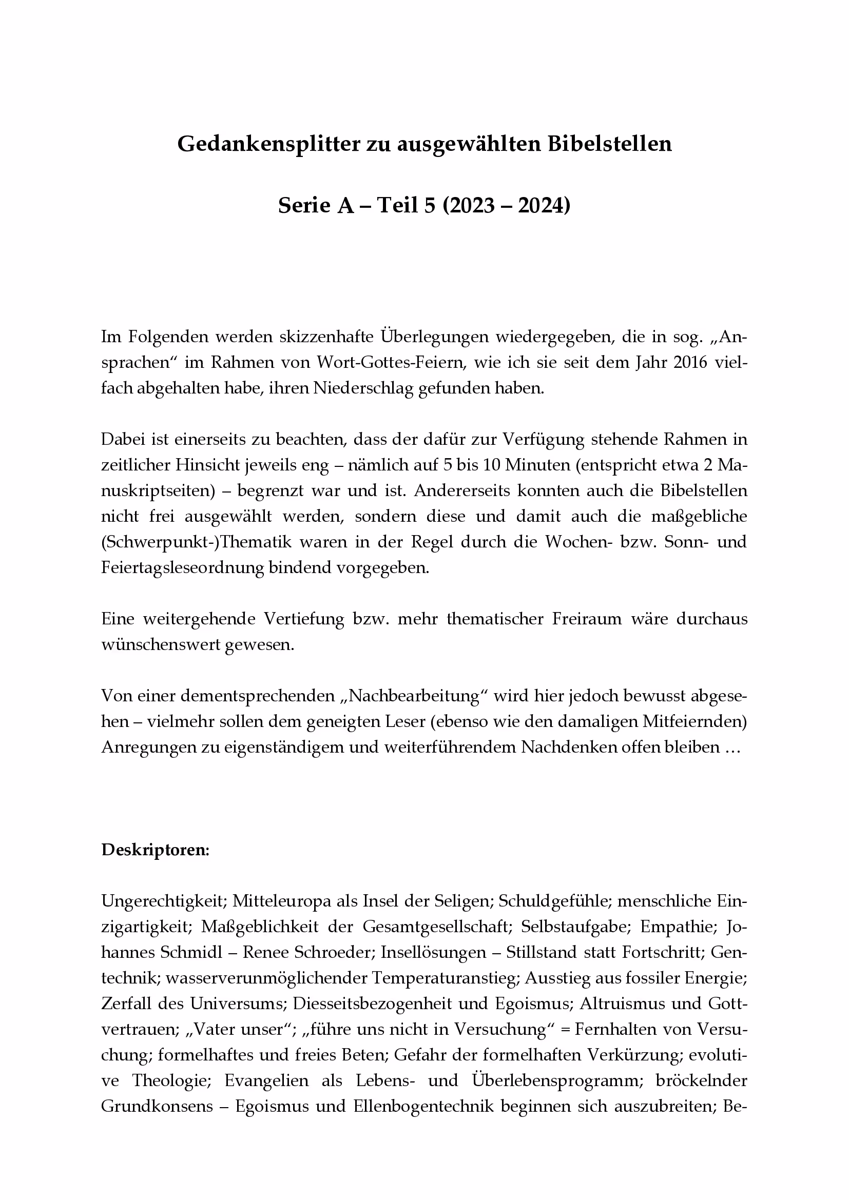 Ausschnitt aus Gedankensplitter zu ausgewählten Bibelstellen - Teil 5